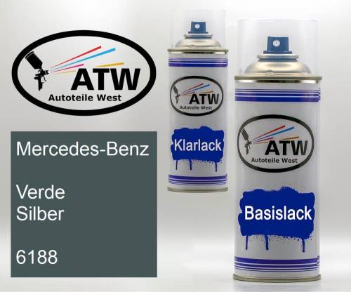 Mercedes-Benz, Verde Silber, 6188: 400ml Sprühdose + 400ml Klarlack - Set, von ATW Autoteile West.